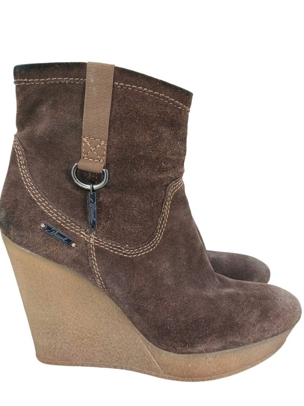 Diesel Unkle Jessy Brown Suede Wedge Ankle Boots Size 39 Platform